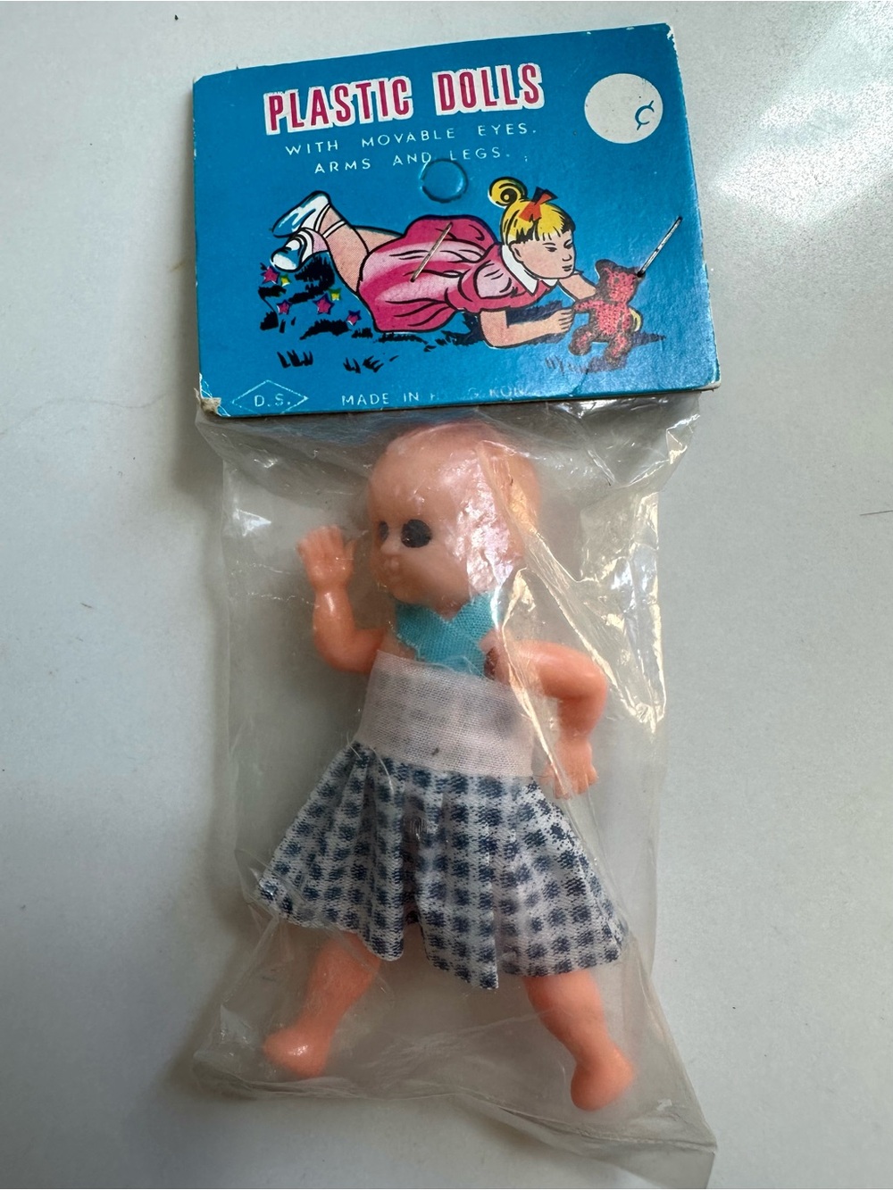 Vintage 1950s plastic Doll Made In Hong Kong Movable Eyes Arms Legs NWT